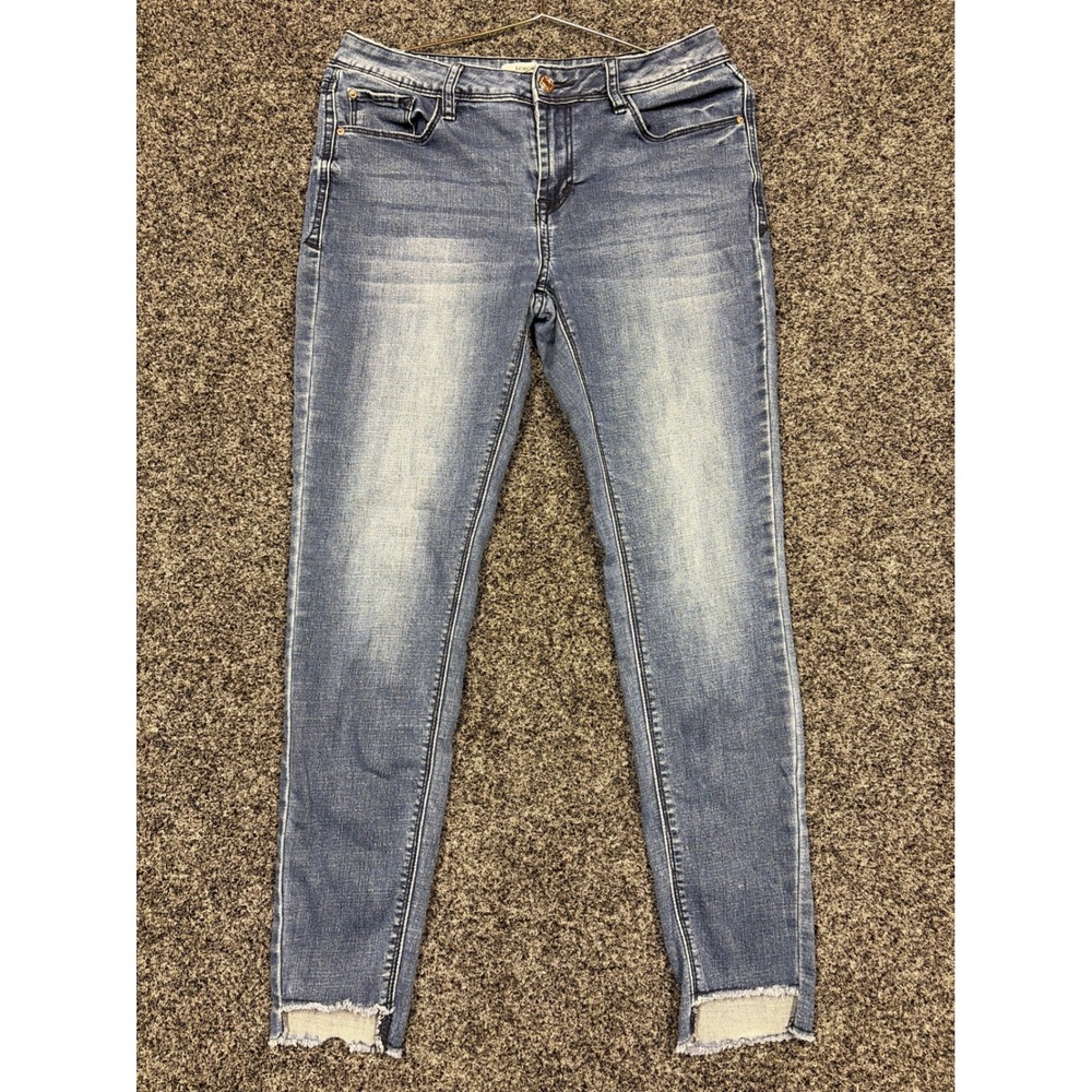 Kensie Jeans Skinny Womens 6/28 Blue Medium Wash Raw Frayed Hem Stretch Denim